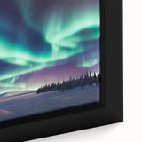 Black wall art featuring a textured Finnish landscape with vibrant color accents on a framed canvas.