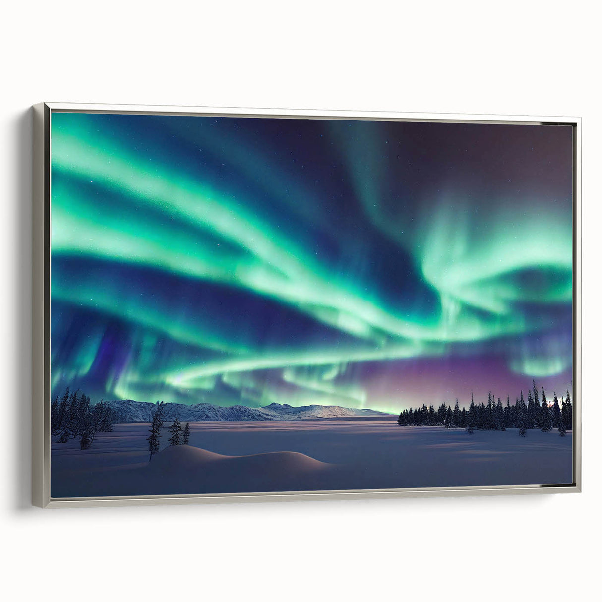 Framed canvas landscape art painting featuring a serene Finnish scenery in colorful hues, ideal for living room decor.