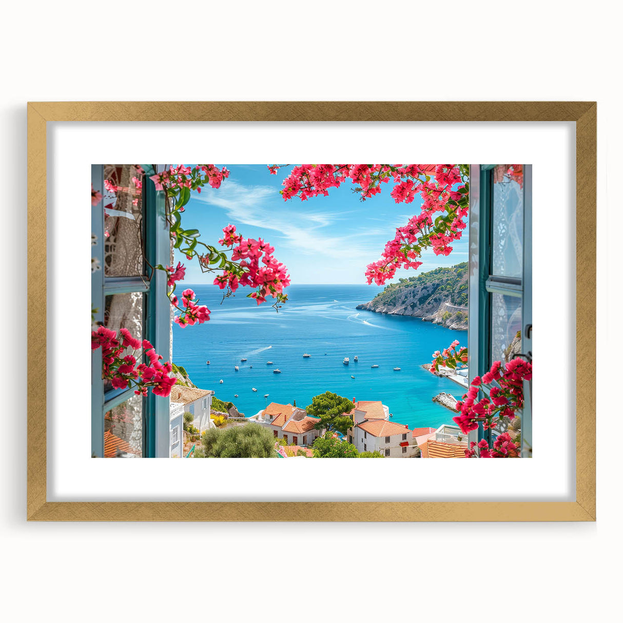 Abstract art print of Provence landscape in soft pastel shades on a framed canvas, suitable for dining room decor.