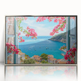 Large art print of a Provence, France landscape in muted earth tones on a silver-framed acrylic.