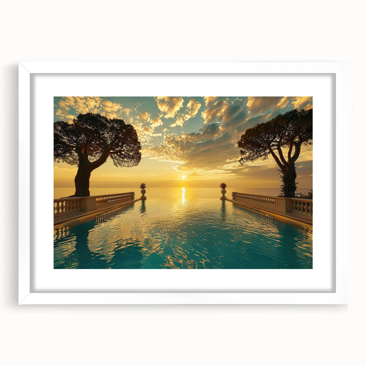 Textured abstract art print depicting a serene French landscape, in muted earth tones, framed with a white mat.