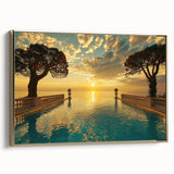Framed canvas wall art depicting a vintage-style landscape of southern France in muted gold and black tones.