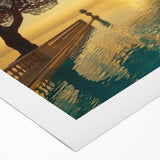 Art deco poster of a serene French southern landscape in muted earth tones on rolled canvas, suitable for dining room decor.