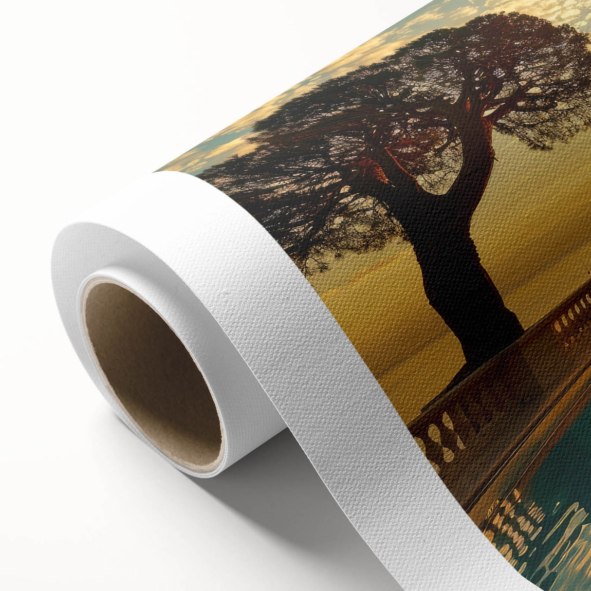 Art deco poster of a serene French South landscape in soft pastel shades on rolled canvas, ideal for nursery wall art.