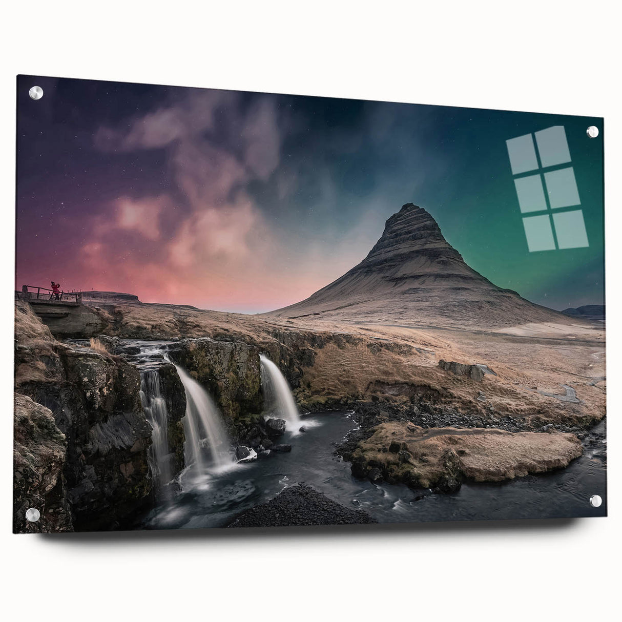 Acrylic print of a large abstract depiction of an Icelandic landscape, with cool blue and gray tones.