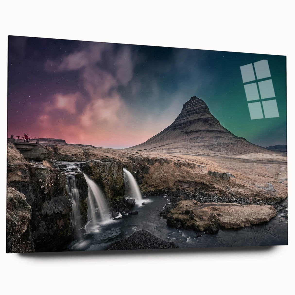 Large abstract acrylic print of a serene Icelandic landscape, using cool blue and grey tones.