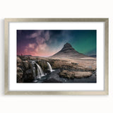 Extra large abstract art print of a textured Icelandic landscape in muted earth tones, framed in silver.