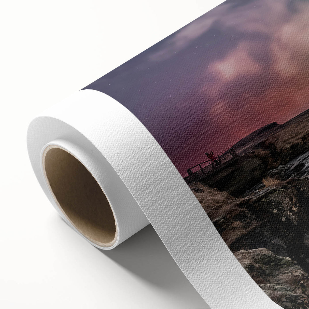 Art deco poster of Iceland's landscape on rolled canvas, featuring cool blue and gray tones, ideal for nursery wall art.