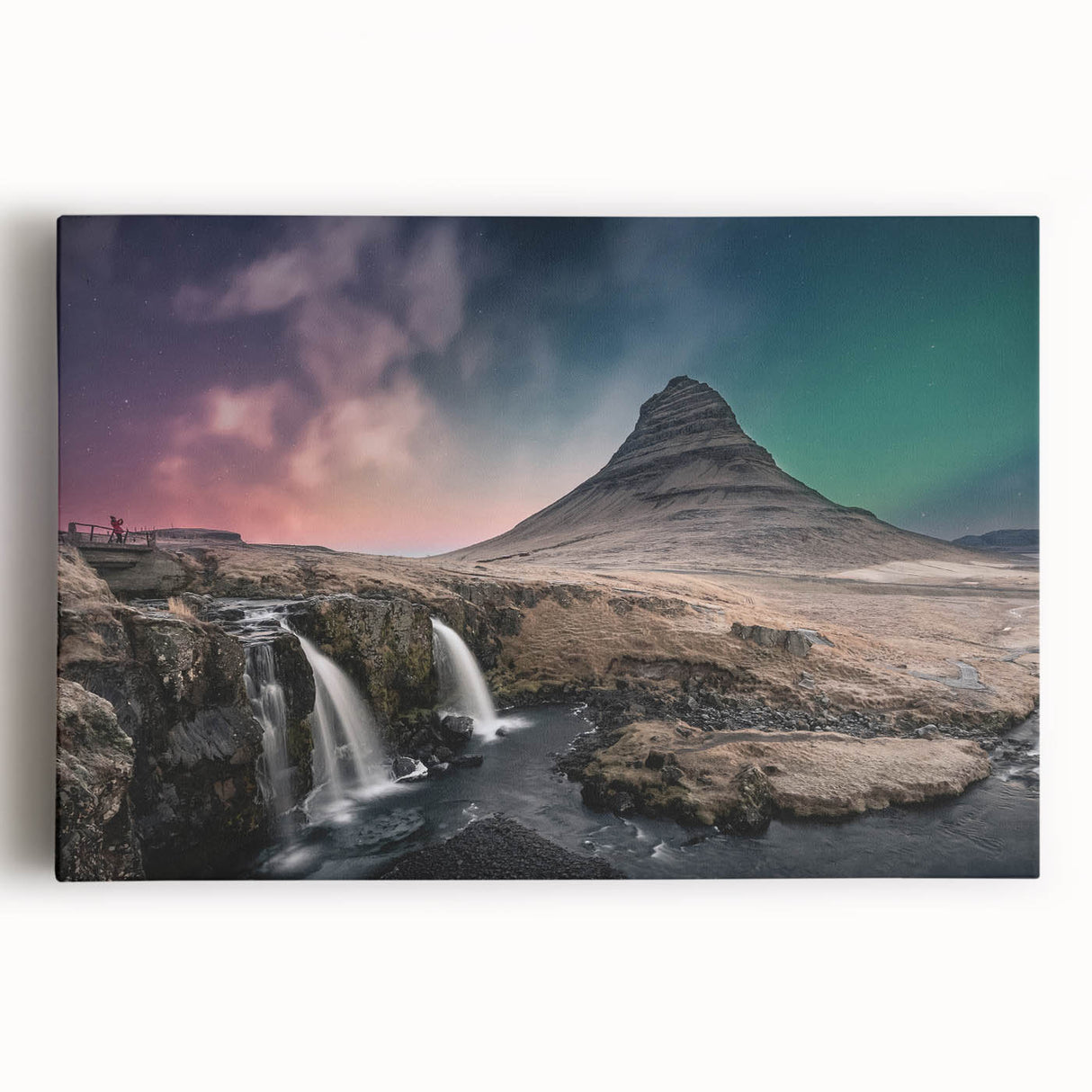 Black and white photograph of an Icelandic landscape on stretched canvas, ideal for kitchen wall art.