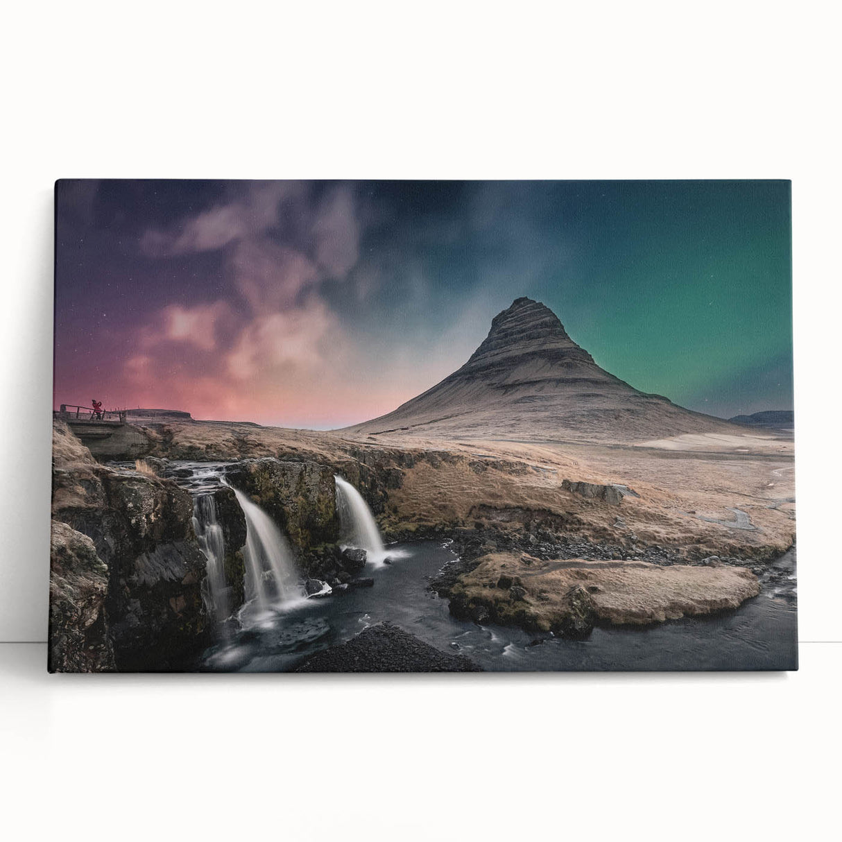 Black and white photograph of an Icelandic landscape on large stretched canvas, ideal for kitchen wall art.