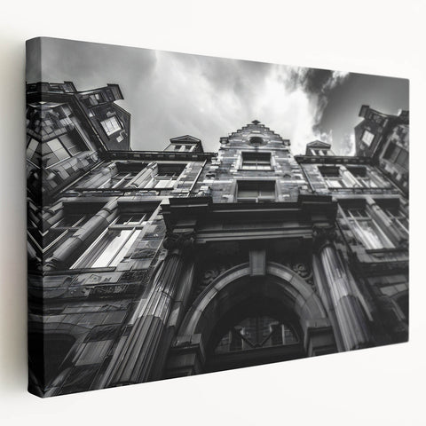 Side view of a stretched canvas depicting a serene Rome cityscape in soft earth tones, suitable for kitchen wall art.