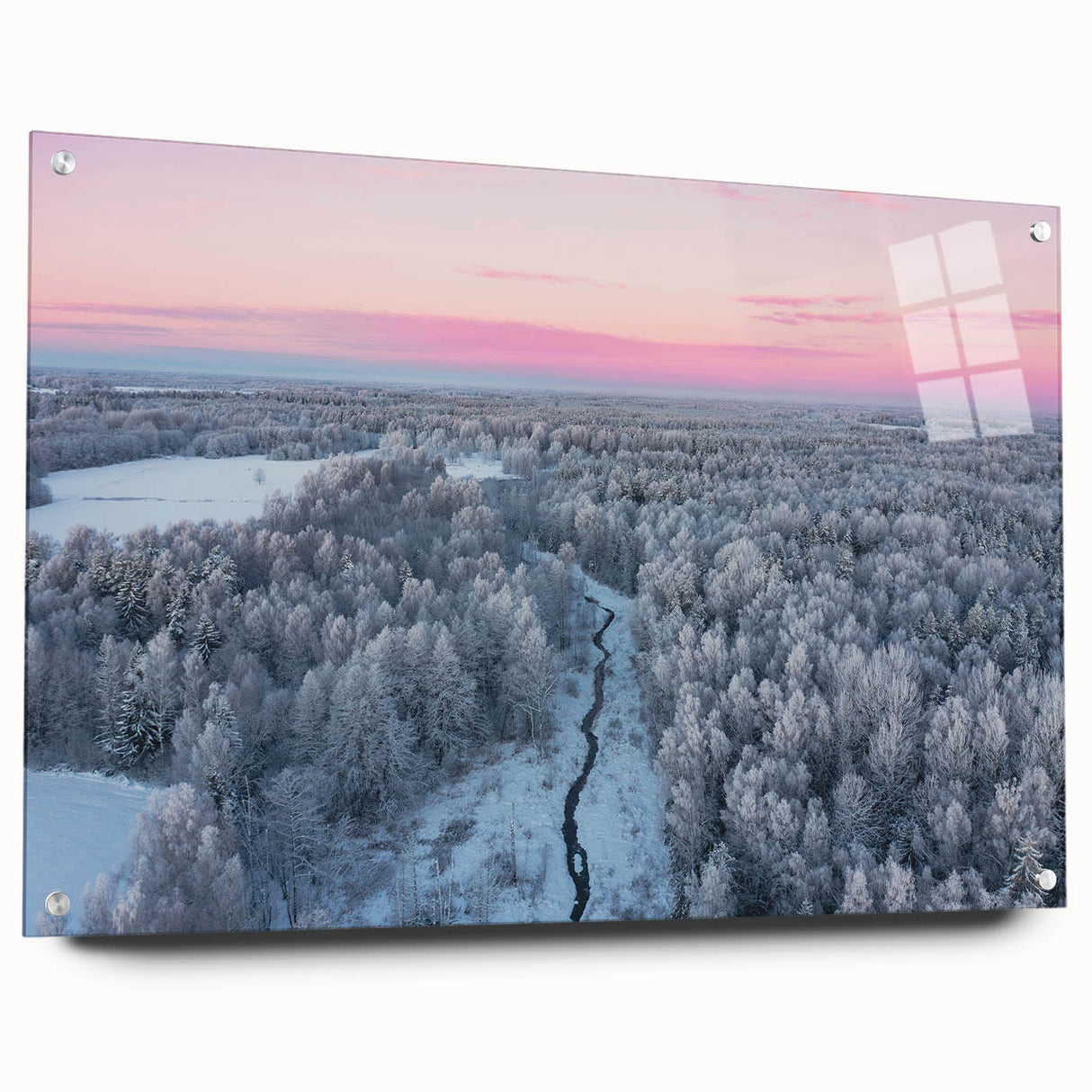 Large abstract wall art of a European scenery in muted earth tones on acrylic glass.