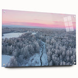 Large abstract wall art of a European scenery in muted earth tones on acrylic glass.