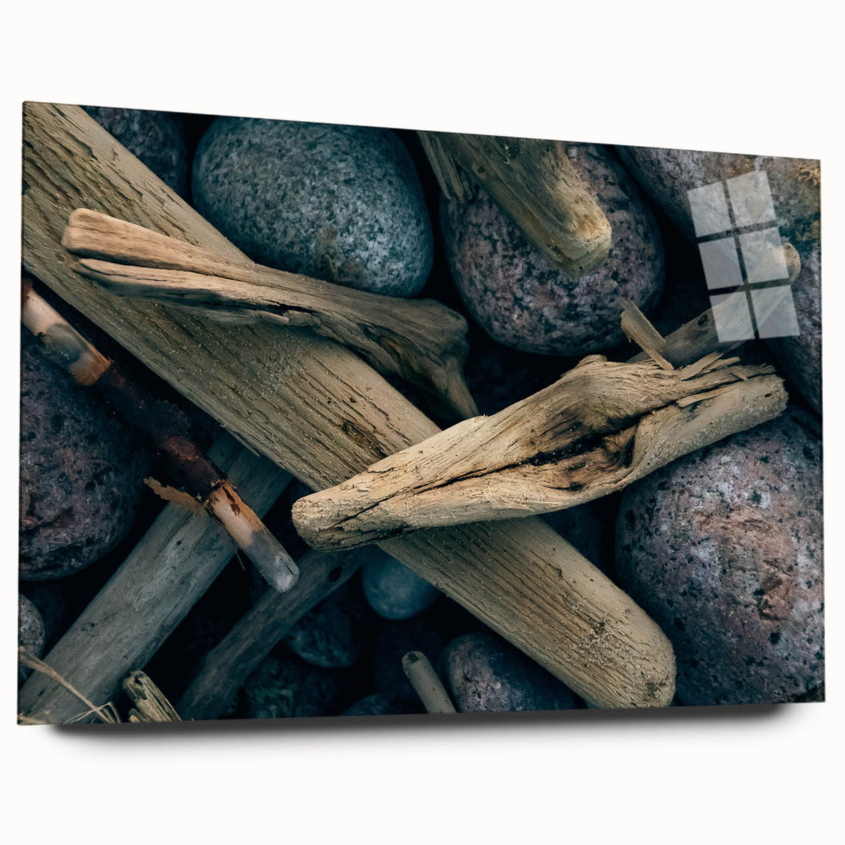 Large abstract wall art of a European Lithuanian landscape on acrylic glass, suitable for bedroom or dining room decor.