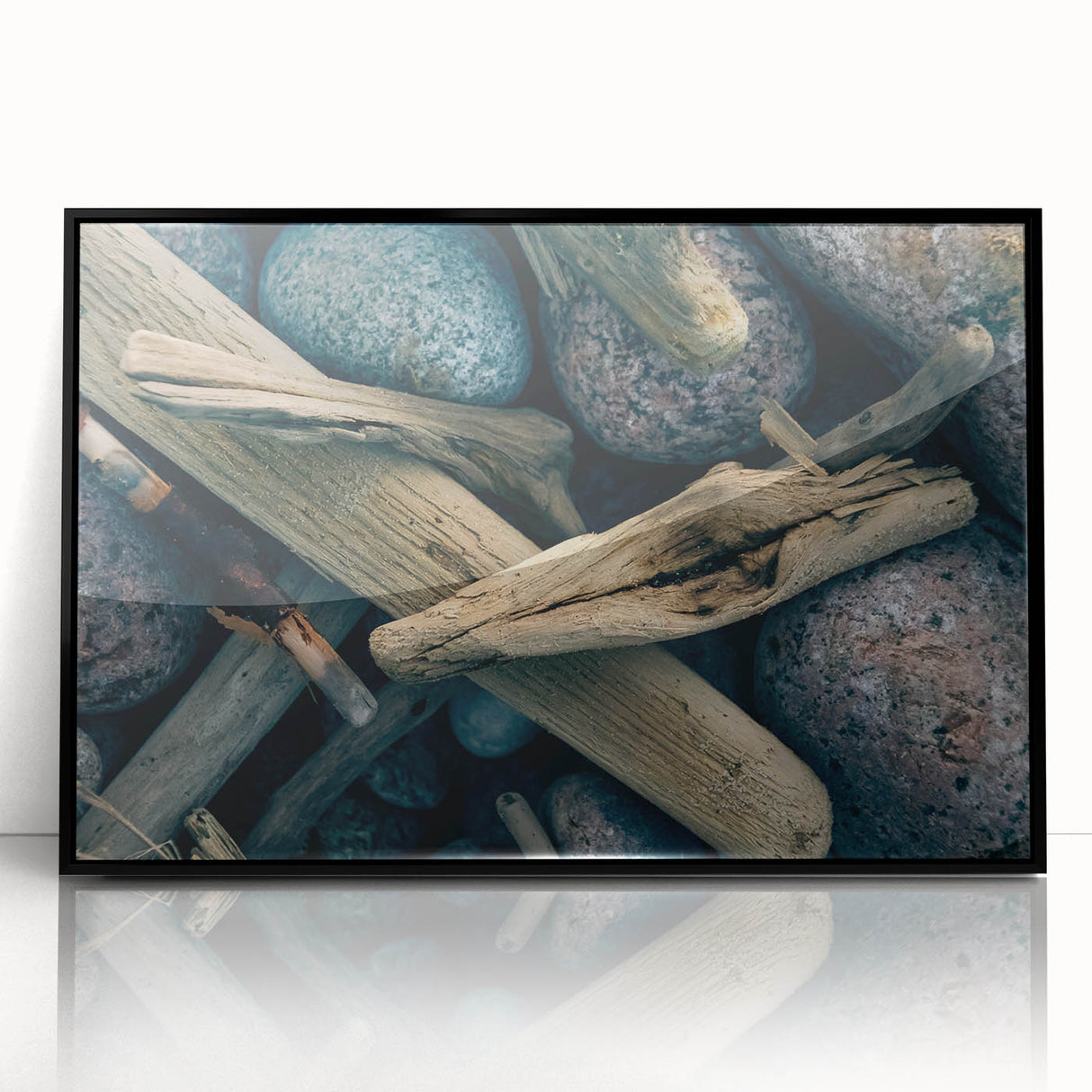 Large abstract wall art depicting a European Lithuanian landscape in muted earth tones on a framed acrylic print.