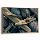 Framed canvas of a vintage-style Lithuanian landscape in muted gold and black tones, ideal for bedroom wall art.
