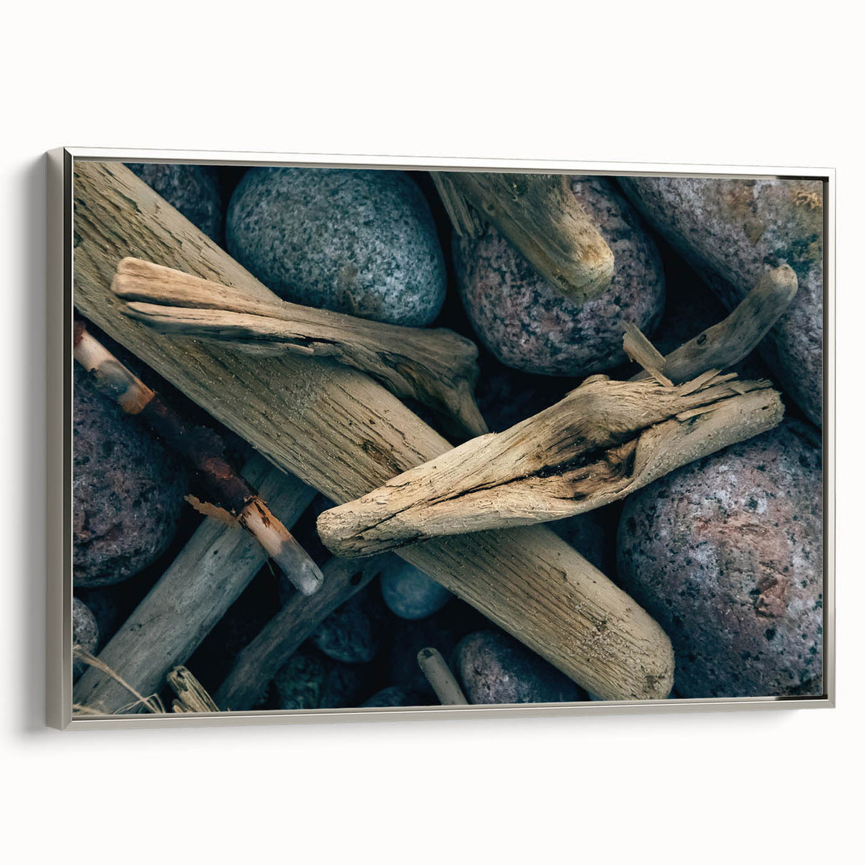 Lithuanian landscape painting on framed canvas featuring a vintage poster style with a color palette of black and vibrant…