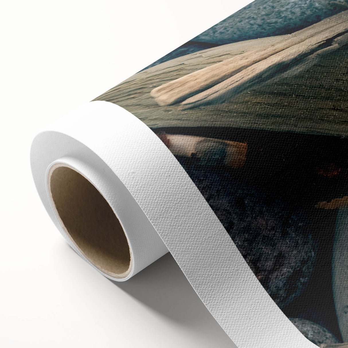 Art Deco poster of a Lithuanian scenery in muted green and blue tones on rolled canvas, ideal for nursery wall art.