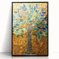 Large abstract wall art depicting Barcelona's skyline in muted gray and blue tones, framed in black acrylic.