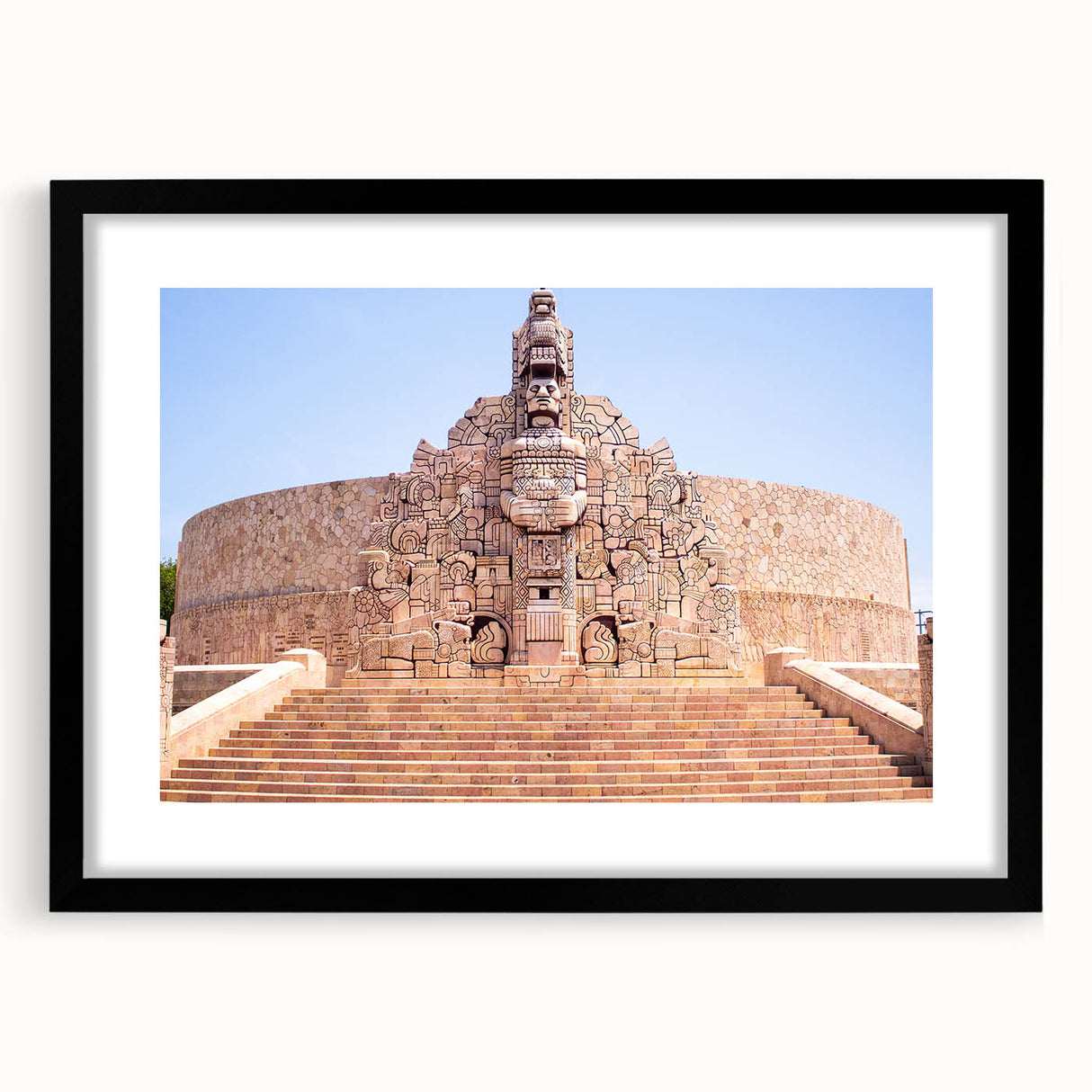 Extra large abstract art print of colorful, textured scenery in Yucatan on a black framed canvas.