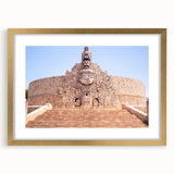 Extra large abstract art print depicting a textured Mexican Yucatan scenery in vibrant earth tones, framed in gold.