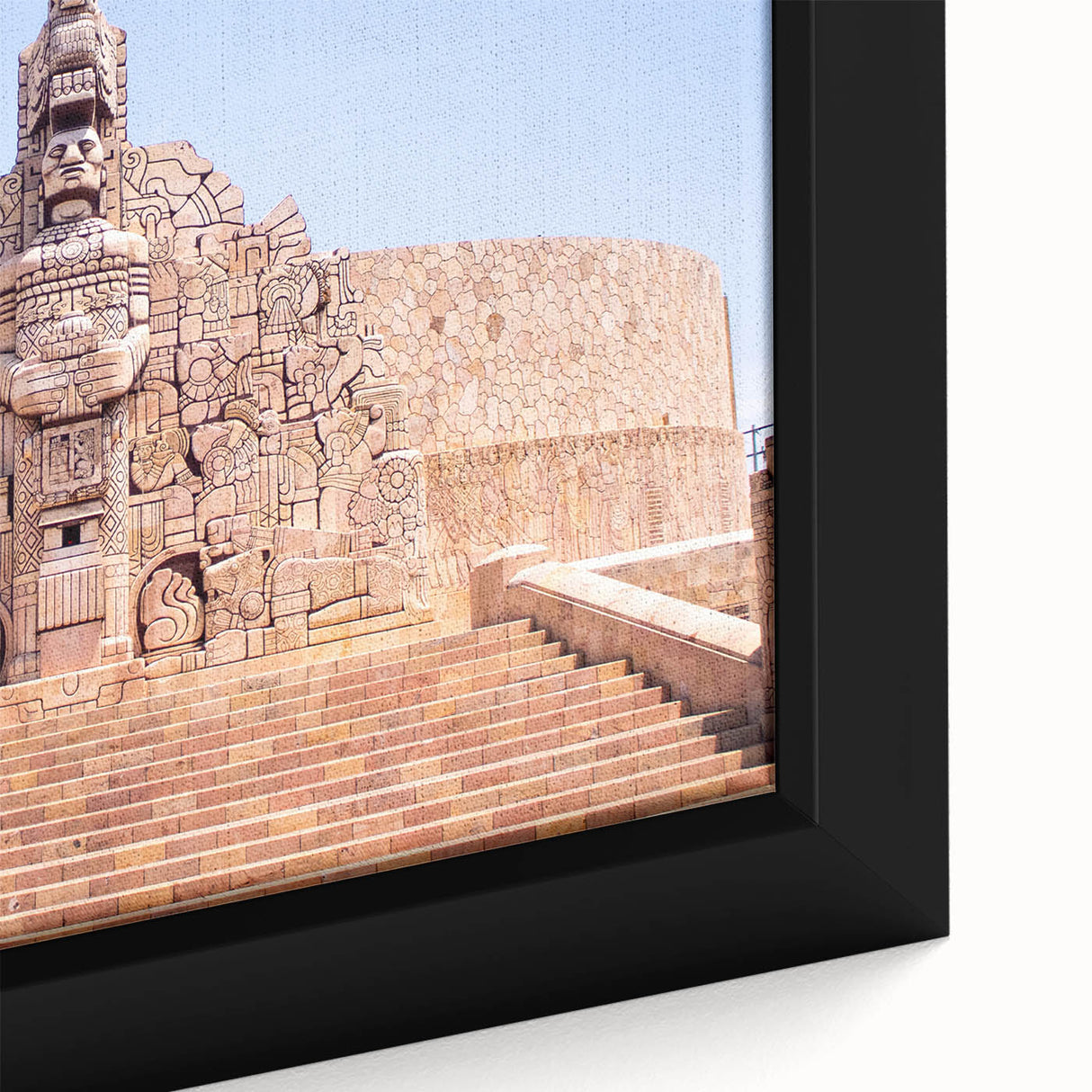 Extra large black wall art featuring a textured, colorful Yucatan scenery on a framed canvas, ideal for living room decor.
