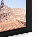Extra large black wall art featuring a textured, colorful Yucatan scenery on a framed canvas, ideal for living room decor.