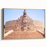 Framed canvas featuring a vintage-style landscape of Yucatán, Mexico, with muted earth tones, ideal for bedroom wall art.
