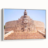 Vintage poster art of Yucatan, Mexico scenery on a framed canvas in white.