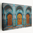 Side view of a stretched canvas depicting a Middle Eastern scenery in earthy tones, suitable as kitchen wall art.