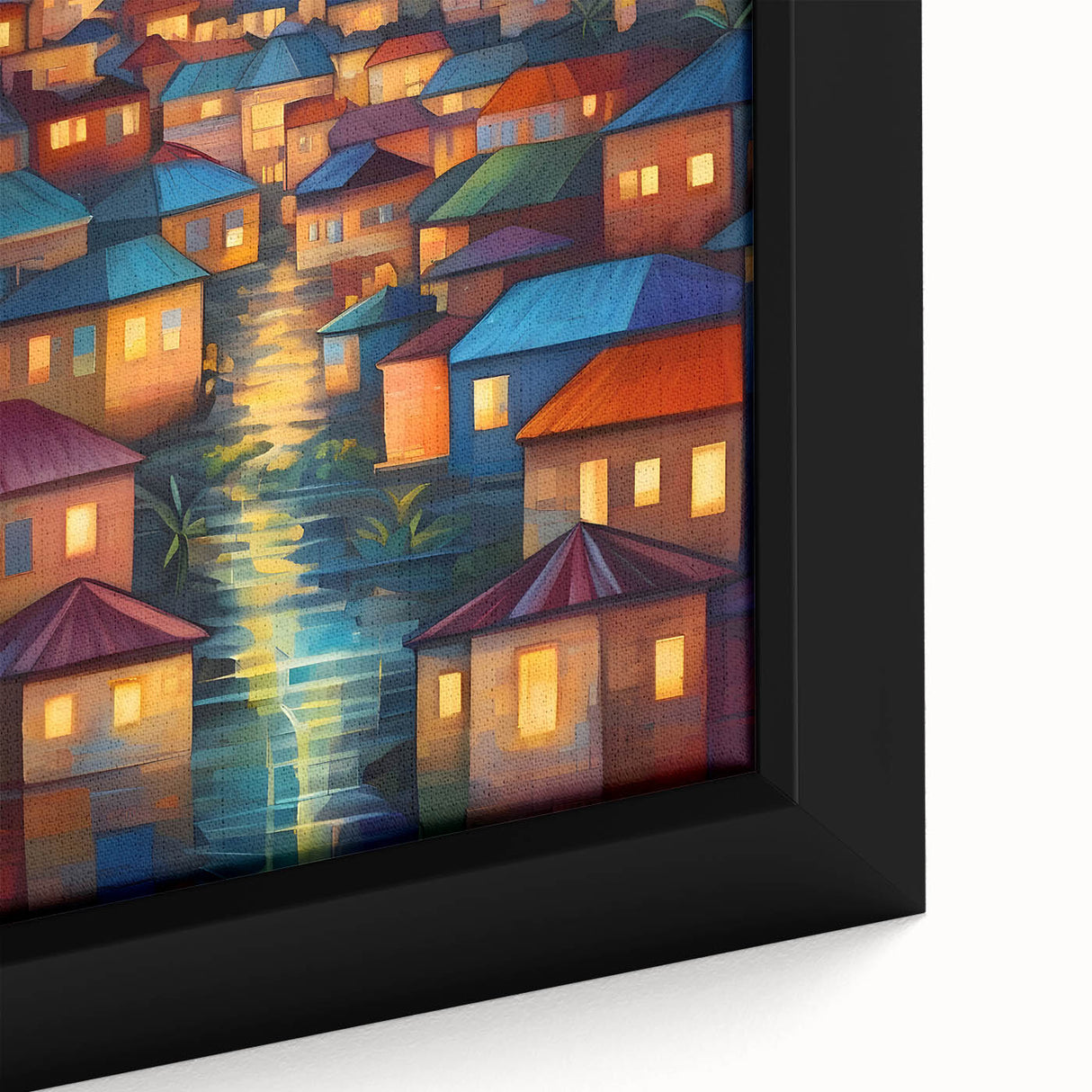 Extra large framed canvas featuring a textured, colorful abstract design with black elements, ideal for living room decor.