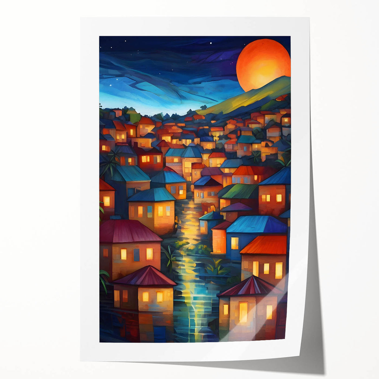 Extra large rolled print featuring a serene Fiji landscape with lush greenery and ocean view, ideal for dining room wall art.