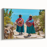 Landscape art painting of a Bolivian scenery on framed canvas, featuring colorful art with dominant black tones.