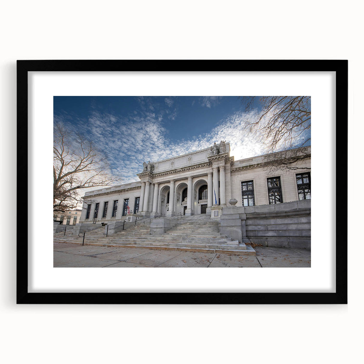 Extra large abstract art print featuring vibrant, colorful scenery of Connecticut, textured on a black framed canvas.