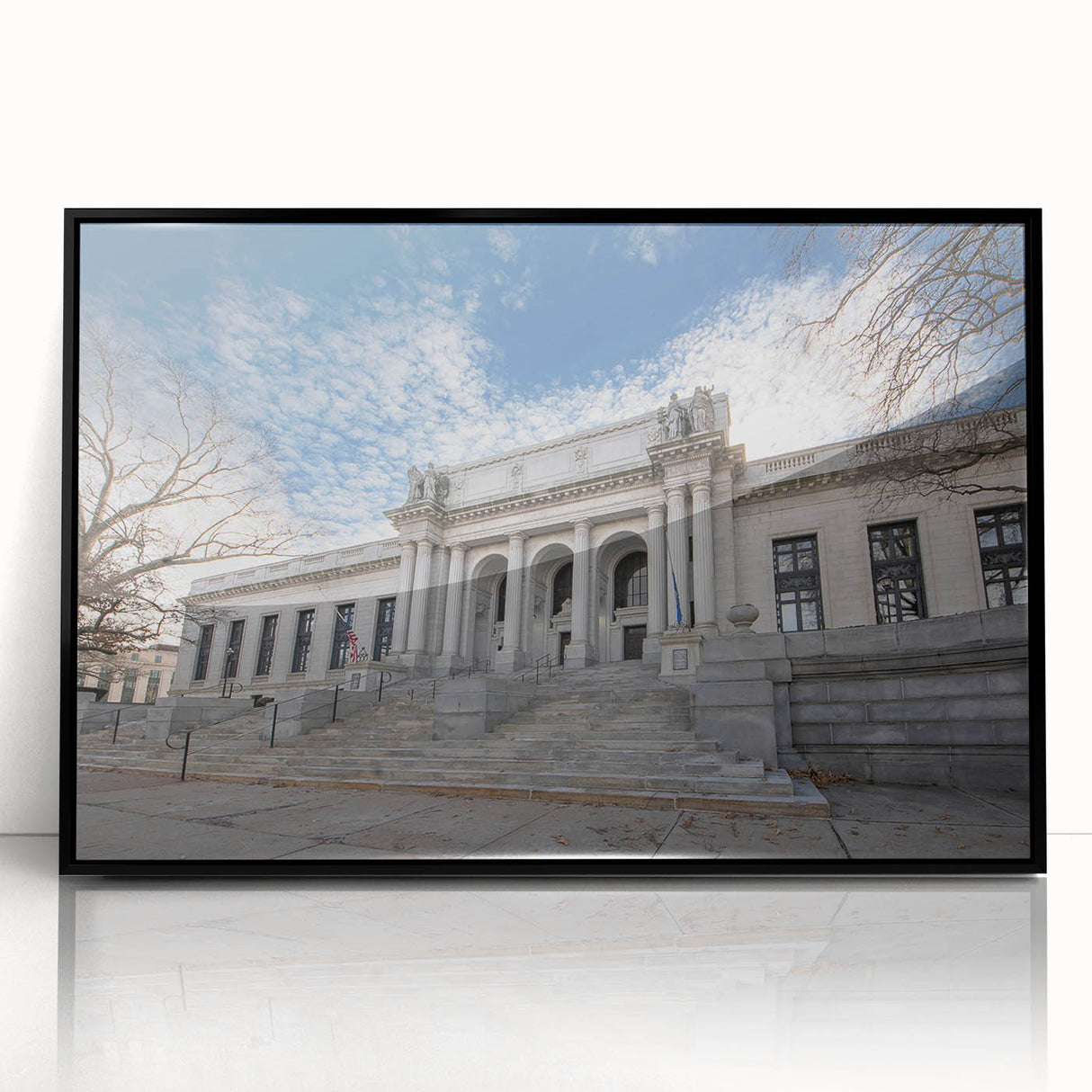 Large abstract wall art depicting a Connecticut scenery in muted earth tones on framed acrylic.