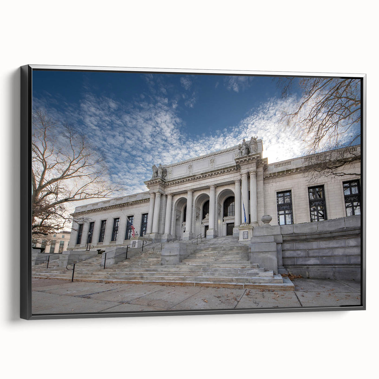 Black and white landscape of Connecticut, framed canvas, vintage poster style, ideal for bedroom decor.