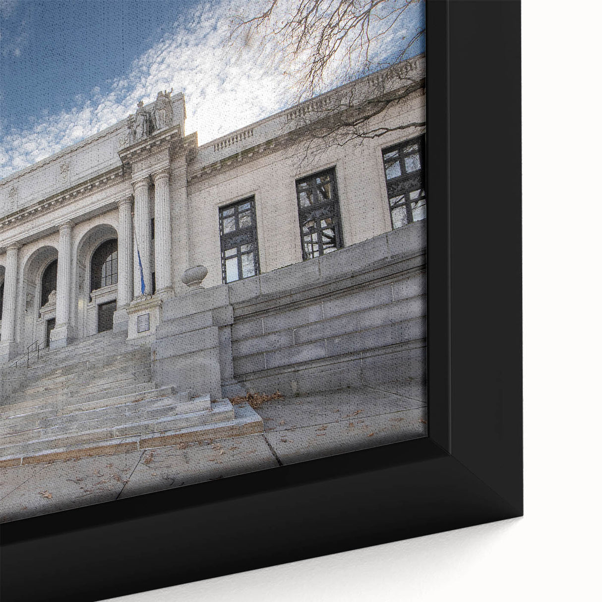 Extra large framed canvas of a textured black wall art featuring colorful Connecticut scenery, ideal for living room decor.