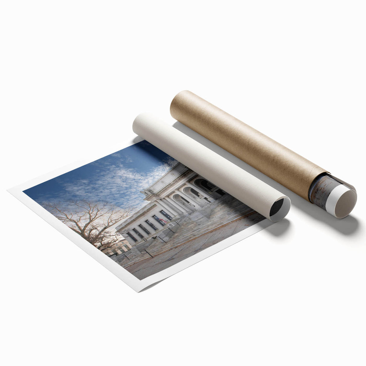 Extra large rolled print of Connecticut scenery with vibrant floral elements, ideal for classy bathroom wall art.