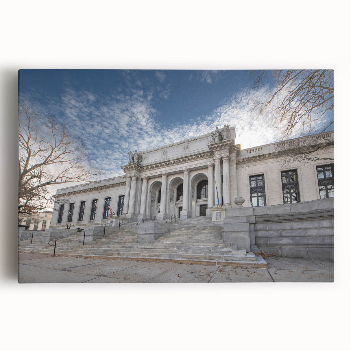 Black and white photograph of a Connecticut landscape on large stretched canvas, suitable for kitchen wall art.