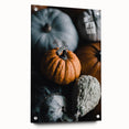 Large abstract wall art on acrylic glass depicting vibrant autumn hues, ideal for bedroom or dining room decor.