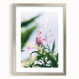 Textured abstract art print in soft green and yellow, framed in silver, ideal for bedroom decor.