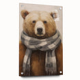 Large abstract winter-themed wall art on acrylic glass, featuring cool blue and white tones.