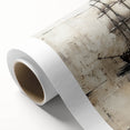 Art deco style poster of a vintage ship on rolled canvas, in muted blue and white tones, ideal for nursery wall art.