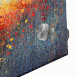 Colorful abstract floral design in acrylic glass, showcasing vibrant hues of pink, blue, and green with a sleek, glossy finish, ideal for modern decor.