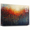 Abstract floral acrylic glass artwork displayed from a side view, showcasing vibrant colors and intricate details, secured with decorative pins for presentation.