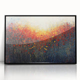 Framed abstract floral artwork in vibrant colors, featuring intricate designs and a sleek black frame, perfect for modern home decor and adding elegance to any space.