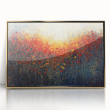 Framed acrylic artwork showcasing an abstract floral design in vibrant colors with a gold frame, perfect for modern home decor and artistic styling.