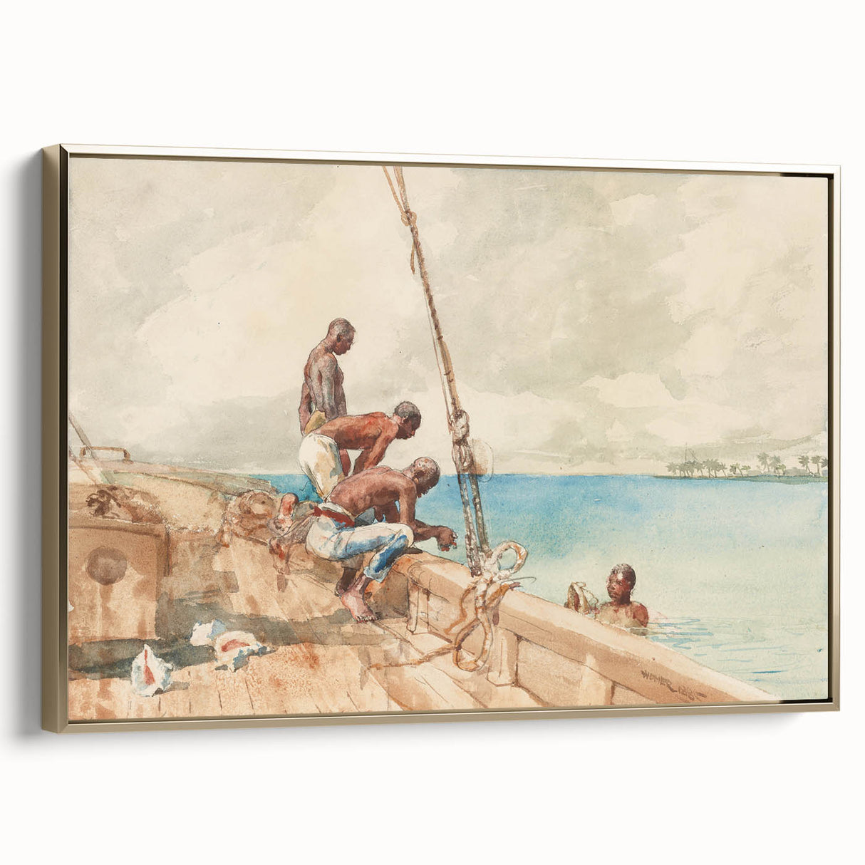 Realism Art Canvas: Maritime Scene with Fishermen Realism Wall Art