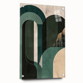 Abstract minimalist wall art displayed in a side view, showcasing acrylic glass framing and decorative pins, perfect for modern home decor.