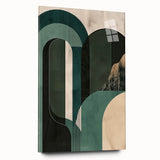 Abstract minimalist wall art design displayed in a sleek acrylic glass frame, showcasing fluid shapes and soft colors, ideal for modern home decor.